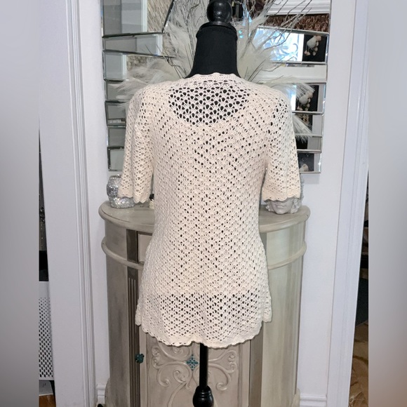 Ivory 2 pieces Set top & cardigan handbag crochet and wood buttons. Size S/M - Picture 6 of 10